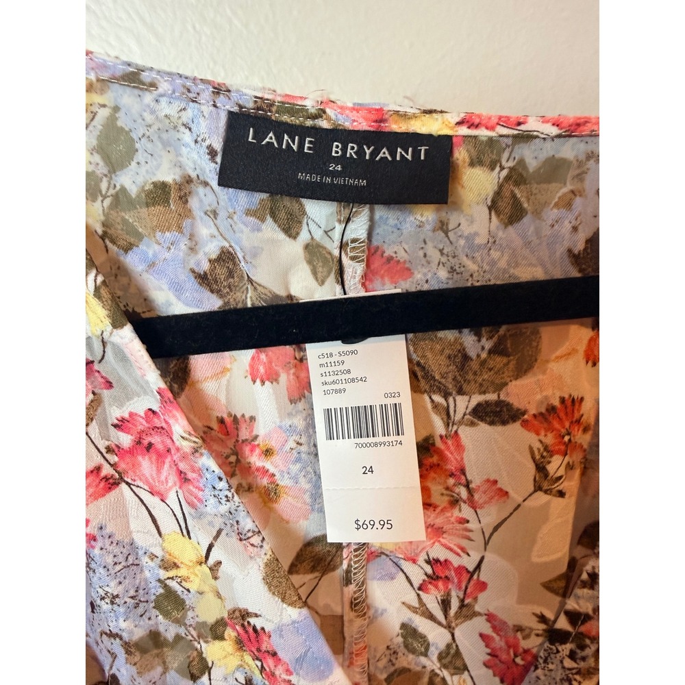 Lane Bryant Floral Wrap Tie‎ Front Blouse Plus Size 24 V Neck Long Sleeve - Picture 6 of 9